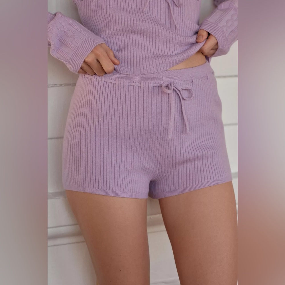 Anthropologie LyreBird Ribbed‎ Sweater Shorts M Lavender Cozy Lounge Drawstring